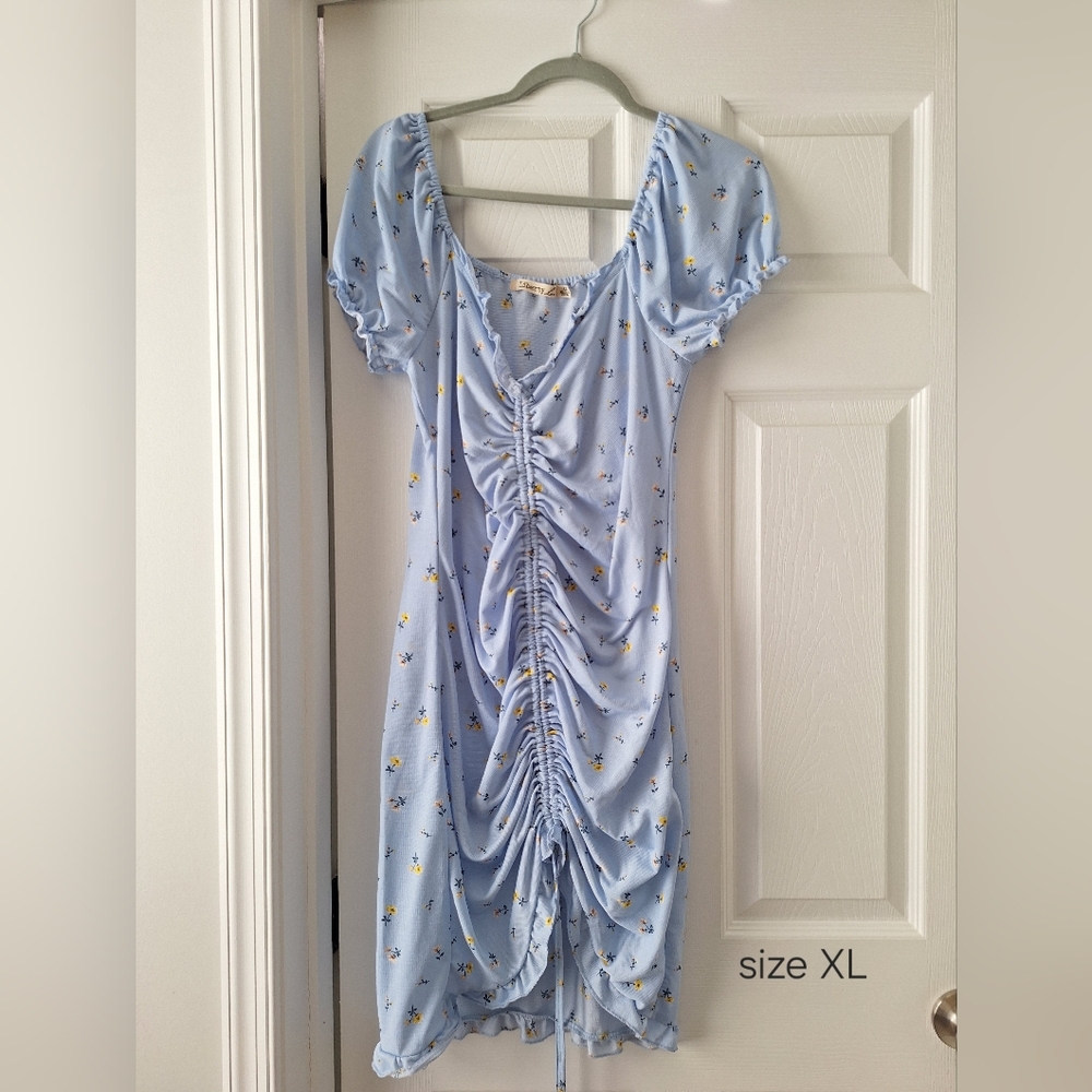 Light Blue Ruched Floral Dress